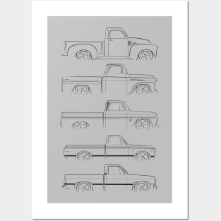 Evolution of the Chevy Pickup - profile stencil, black Posters and Art